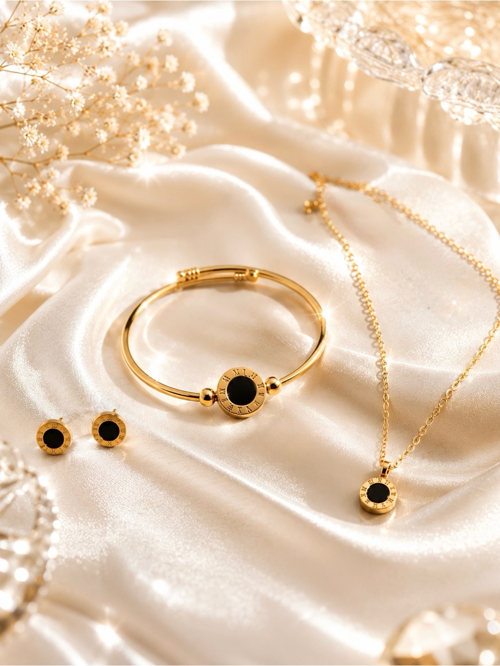 Gold Bracelet Necklace Earrings Jewelry Set